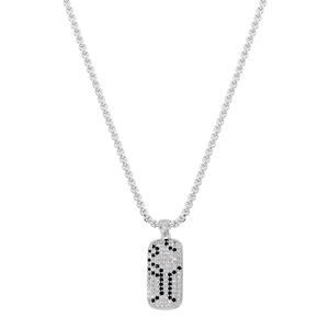 Hip hop silver pendant necklace with micro-paved black and white cubic zirconia crystals