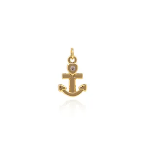 18K gold plated nautical anchor pendant with micro inlaid zircon for DIY jewelry making