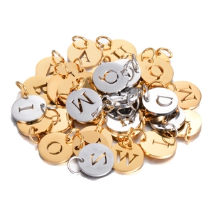 Polished gold and silver stainless steel 12mm hollow alphabet charms for DIY jewelry