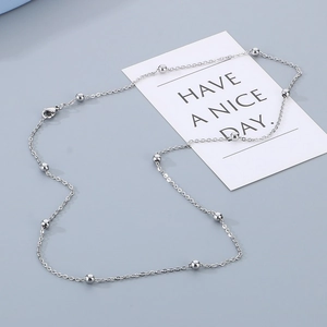 Stainless Steel Round Bead Station Chain Necklace Minimalist Versatile Chic Jewelry For Women