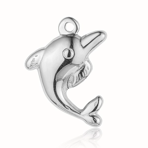 Polished silver dolphin pendant in stainless steel with a high-shine reflective finish