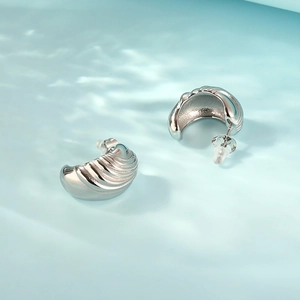 Vintage irregular shell-patterned stainless steel earrings with water-wave texture