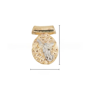 Detail of 18k gold plated oval pendant with relief carving showing size 13.5x9.2mm