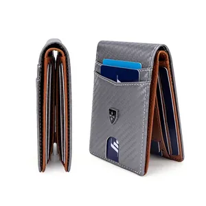 Men Short Bifold Wallet Carbon Fiber Texture PU Leather RFID Blocking Ultra Thin Card Holder Business Casual