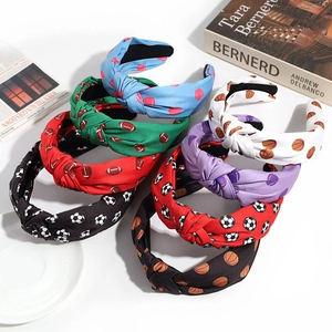 Sports Ball Print Knotted Headband Fabric Wide Top Knot Hair Band For Women Fashion Accessories