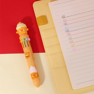 Detail showing colorful writing samples of a 10-color cartoon ice cream ballpoint pen