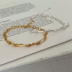 925 Sterling Silver Bracelet Woven Twisted Wire Irregular Geometric Minimalist Jewelry For Women