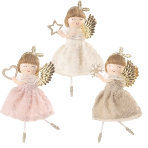 Three ballet angel doll ornaments with lace skirts for Christmas tree decoration
