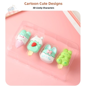 Close-up of cute rabbit ice cream erasers in 3D macaron colors with cream texture