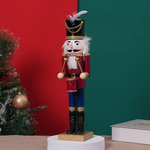 38cm wooden Nutcracker soldier music box on gold base for Christmas home decoration