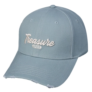 Classic grey-blue baseball cap with Treasure 3D embroidery and vintage distressed brim