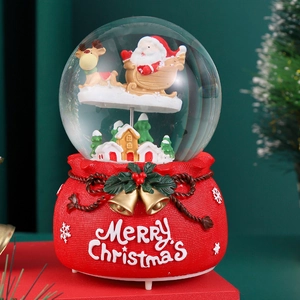 Christmas Snow Globe Music Box With Light Resin Glass Crystal Ball Festive Desktop Decoration For Holiday Gift Novelty