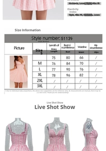 Detailed size chart for blue floral mini dress including bust and waist measurements