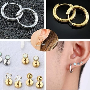 10-piece gold and silver geometric earring set featuring hoops and zircon studs