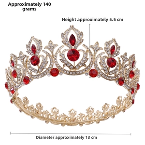 Detail view of vintage red rhinestone crown with 13cm diameter and 5.5cm height