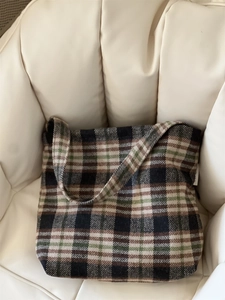 Sac À Épaule En Laine À Carreaux Vintage Sac Fourre-Tout Sous L'Aisselle Pour Femmes Automne Hiver Décontracté