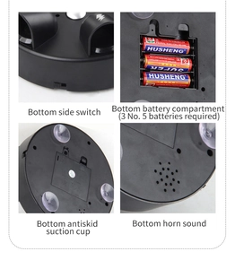 Detail of lie detector toy base with battery compartment and non-slip suction cups