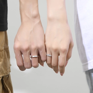 Cupid's Wings silver rings for couples with crown design and sparkling cubic zirconia