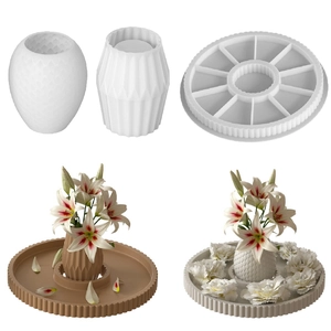 Silicone Mold For Round Hollow Tray And Striped Origami Vase DIY Resin Casting Gypsum Plaster Handcrafted Home Decor