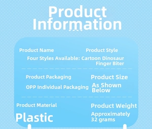 Detailed technical specifications for cartoon dinosaur finger biting toy in OPP packaging