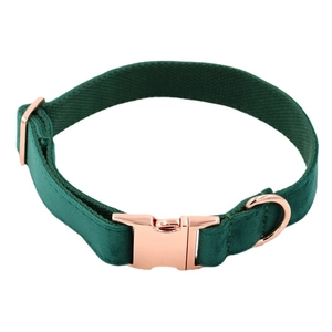 Dark green velvet dog collar with rose gold metal buckle and elegant bow tie decoration