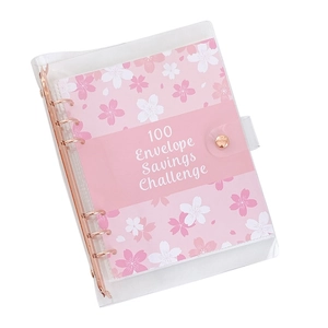 Pink sakura A6 PVC savings challenge binder with 100 envelope inserts and gold rings