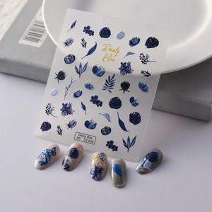 5D Embossed Nail Art Stickers 3D Relief Blue Floral Rose Self Adhesive Waterproof DIY Decoration Manicure For Women