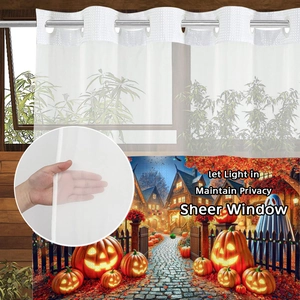 Halloween waffle sheer shower curtain with pumpkin and ghost prints and metal grommet rings