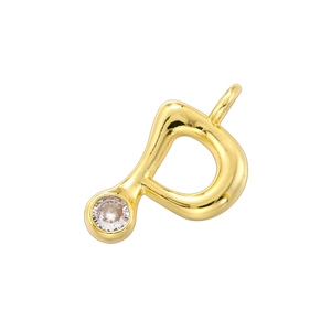 Detailed view of 18K gold plated letter P pendant featuring a bamboo texture and crystal