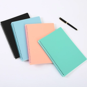 A5 spiral notebook set in vintage Morandi colors with PP cover and black pen on white background