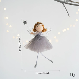 Detail of pink Christmas angel ornament showing 14cm x 11cm dimensions and 11g weight