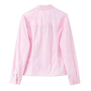 Pink long sleeve poplin shirt for women featuring a minimalist back view design