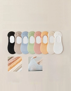 Detail view of breathable mesh texture and anti-slip silicone heel on invisible socks