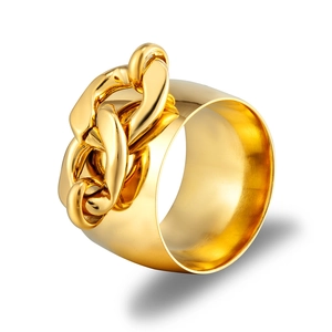 Minimalist golden Cuban link chain ring in polished stainless steel for women