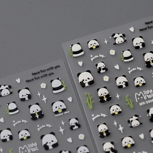Cute panda and bamboo theme nail art stickers with heart and star patterns for manicure