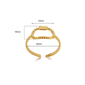 Detail showing 18k gold plated open ring dimensions with twisted texture and square plate