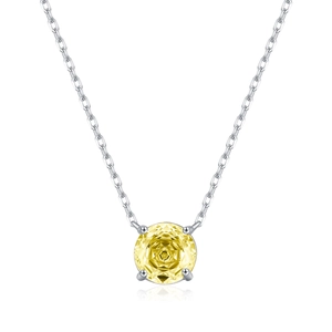 Elegant S925 sterling silver necklace featuring a pale yellow rose-cut round pendant