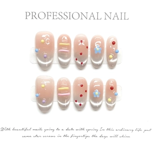 Colorful 3D flower cat eye press-on nails set with 10 pieces on white background