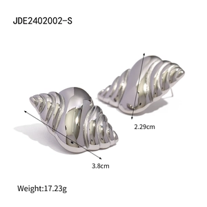 Silver conch shell stainless steel earrings with product dimensions and 17.23g weight