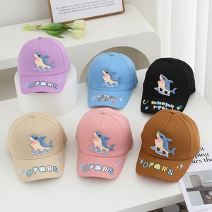 Kids baseball cap set with shark patch embroidery and sun protection in six colors