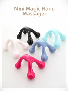 Macro view of handheld 4-leg pressure point massagers in multiple vibrant colors