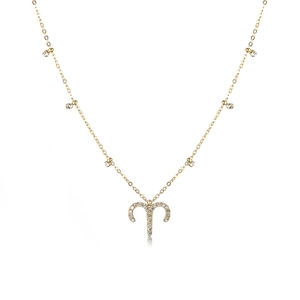 Polished gold Aries zodiac necklace with sparkling zircon crystals on a delicate chain