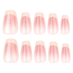 Pink gradient glitter coffin press-on nails set with shimmer finish, 10 pieces pack