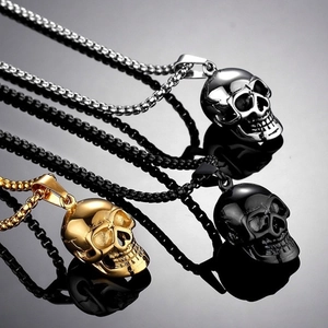 Skull Scissor Pendant Necklace Punk Alloy Stainless Steel Box Chain Hip Hop Gothic Jewelry For Men Boys