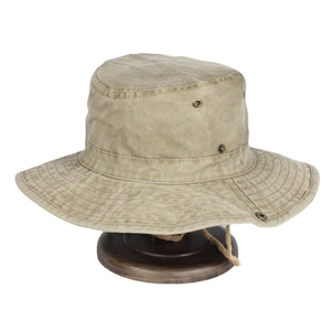 Classic khaki washed cotton bucket hat for men with adjustable chin strap and vent holes
