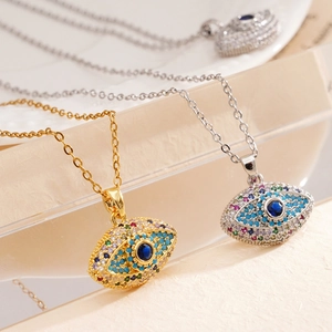 Luxurious 18K gold and silver Evil Eye necklaces with sparkling colorful zircon stones