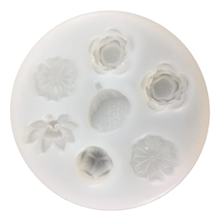 White lotus and seed pod silicone mold with 7 floral cavities for mousse cake and fondant