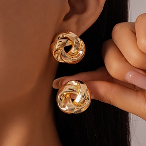 Geometric Knot Stud Earrings Metal Polished Twisted Love Knot Design With Steel Earring Post Vintage Minimalist Women