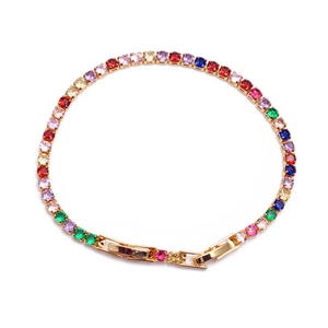 Rainbow crystal tennis bracelet in 18K gold plating with round multi-color zircons
