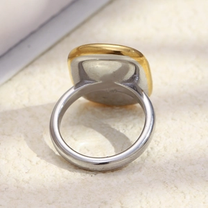 Minimalist 18K gold plated stainless steel chunky ring with silver band and golden square face